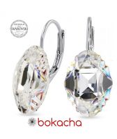 Обеци с английско закопчаване с кристали SWAROVSKI® OVAL TRIBE 14мм, Crystal AB, Бял, Код PR E562B
