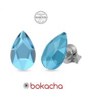 Обеци украсени със SWAROVSKI® PEAR 8мм, Aquamarine AB - Светло син цвят, Код PR E596