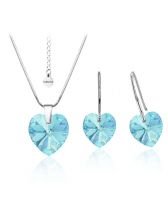 Бижута SWAROVSKI® HEART Aquamarine AB - Светло син, Колие и обеци (14 и 10мм),  Код PR S010