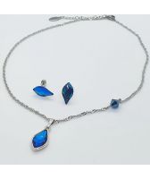 Комплект бижута SPARK с кристали SWAROVSKI® FLAME 14мм Bermuda Blue BBL - Син цвят, Колие и Обеци, Код PR S704