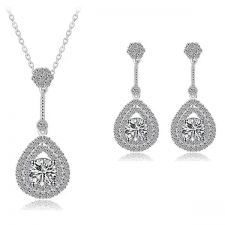 Колие и Обеци МАДЖЕСТИК Swarovski Elements и 18К Бяло Злато, Колекция Zerga Brand LUX, ZG S025