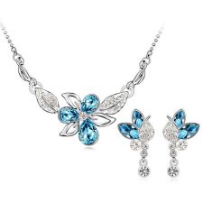 Изящни Бижута ФЕА, Колие и Обеци със сини Кристали Swarovski® и 18К Бяло Злато, Zerga Brand, ZG S054