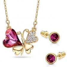 Дизайнерски Бижута FREE HEART, Аметист розово-лилаво, Колие и обеци, SWAROVSKI® Crystals, GLORY Код ZD S123 FNO