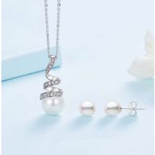 Бижута ПЕРЛЕН ЛУКС с 18К Бяло Злато, Перли Swarovski®, Колие и обеци, GLORY Код: ZD S071 FNO