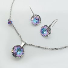 Комплект бижута CYBER с кристали SWAROVSKI® CLASSIC CUT 14мм Vitrail Light** VL, Лилаво-зелен, Колие и Обеци, Код PR S702