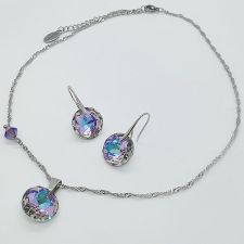 Комплект бижута CYBER с кристали SWAROVSKI® CLASSIC CUT 14мм Vitrail Light** VL, Лилаво-зелен, Колие и Обеци, Код PR S702
