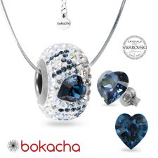 Комплект бижута БЕЗЦЕННА ЛЮБОВ с талисман Swarovski® PAVE BEADS, Montana, Син, Колие и Обеци, Код PR S679