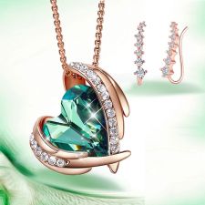 Бижута ANGEL HEART, Crystals from SWAROVSKI® в пленителен зелен цвят и розово злато, Колие и обеци, GLORY Код ZD S065 FNO