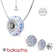 Комплект бижута ЩАСТИЕ с талисман Swarovski® PAVE BEADS, Crystal Aurore Boreale** AB- Бял, Колие и Обеци, Код PR S698