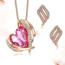 Желани Бижута ROSE ANGEL HEART, Crystals from SWAROVSKI® в сладък розов цвят и розово злато, Колие и обеци, GLORY Код ZD S066