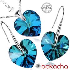 Бижута с кристали Swarovski® BIG HEART Bermuda Blue BBL, Син, Колие и обеци 14 мм,  Код PR S032B 