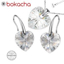 Бижута с кристали Swarovski® HEART Crystal, Бял цвят, Колие и обеци (14 и 10 мм),  Код PR S409B