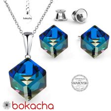 Бижута с кристали Swarovski® CUBE Bermuda Blue BBL, Син цвят, Колие 8мм и Обеци 6мм,  Код PR S420