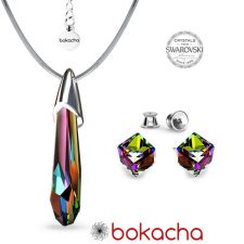 Бижута с кристали SWAROVSKI® CRYSTALACTITE 30мм, Vitrail Medium** VM, Зелен, Колие с обеци на винт, Код PR S571