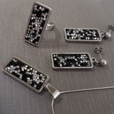 Бижута с кристали Swarovski® CRYSTAL ROCK Silver Night** AB - Черен, Колие, Обеци и Пръстен, Код PR S604 - 3