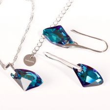 Бижута с кристали Swarovski® GALACTIC Bermuda Blue BBL, Син, Колие и Обеци, 19мм, Код PR S362