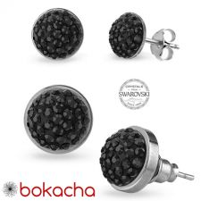 Обеци на винт с кристали Swarovski® PAVE PURE 6мм HEM - Черен, Неръждаема Стомана, Код PR E671