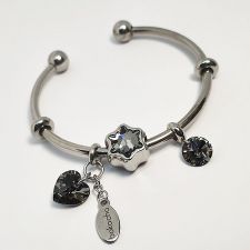 Гривна ПАДАЩА ЗВЕЗДА с талисмани SWAROVSKI® Pave Beads, Silver Night** AB - Черен, неръждаема стомана, Код PR B643