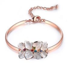 Гривна ПРОЛЕТЕН ЦВЯТ с кристали Swarovski® и перлен емайл с 18К Розово Злато, Zerga Brand ZG R019