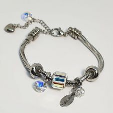 Гривна КРЕПКО ЗДРАВЕ за теб с талисмани SWAROVSKI® Pave Beads, Crystal AB- Бял, неръждаема стомана, Код PR B652