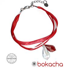 Гривна МАРТЕНИЦА SWAROVSKI® TEAR CRYSTAL & SIAM, бял и червен цвят, Код PR B436C