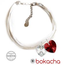Гривна МАРТЕНИЦА SWAROVSKI® HEART CRYSTAL & SIAM, бял и червен цвят, Код PR B444