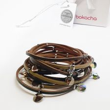 Кожена гривна MILITARY с кристали SWAROVSKI®, милитъри зелен микс, естествена кожа, Код PR B670