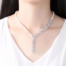 Луксозно Перлено Колие ЛОРИ с покритие от бяло злато, Zerga Brand LUX, ZG N061
