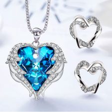 Бижута WING of ANGEL, Колие и обеци SWAROVSKI® Crystals в син Bermuda Blue цвят, GLORY Код ZD S067