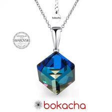 Колие с кристали Swarovski® CUBE 8мм Bermuda Blue BBL, Син цвят, Код PR N420