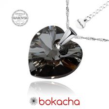 Колие с кристали Swarovski® HEART Silver Night** AB - Черен 14 мм, Код PR N008B