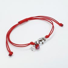 МАРТЕНИЦА Гривна с червен конец Слонче за Късмет, ELEPHANT SWAROVSKI® BICONE, CRYSTAL & SIAM, бял и червен цвят, Код PR B659
