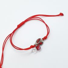 МАРТЕНИЦА Гривна с червен конец Калинка за Късмет, LADYBIRD SWAROVSKI® BICONE, CRYSTAL & SIAM, бял и червен цвят, Код PR B655