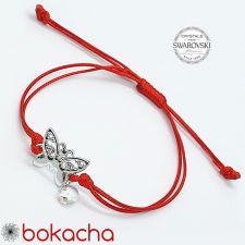 МАРТЕНИЦА Гривна с червен конец за Късмет, BUTTERFLY SWAROVSKI® RIVOLI, Crystal, Бял цвят, Код PR B657