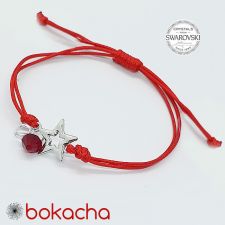 МАРТЕНИЦА Гривна с червен конец Късметлийска Звезда за Успех, SWAROVSKI® BICONE, CRYSTAL & SIAM, бял и червен цвят, Код PR B653