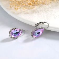 Изкрящи Обеци DROP 18мм, Swarovski® Vitrail Light VL, Лилаво-зелен Цвят, Английско Закопаване GLORY BRAND, Код ZD E041