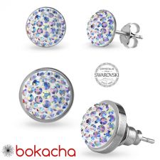 Обеци на винт с кристали Swarovski® PAVE PURE 6мм, Crystal AB- Бял, Неръждаема Стомана, Код PR E670