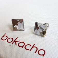 Обеци с кристали SWAROVSKI® ASYMMETRIC SQUARE 10мм Crystal CAL V SI- Бял, Код PR E644