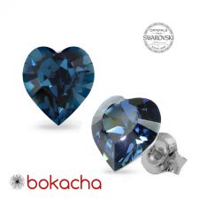 Обеци на винт с кристали Swarovski® Xilion HEART 8.8мм Montana - Син, Неръждаема Стомана, Код PR E675