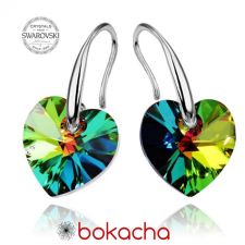 Обеци с кристали Swarovski® HEART Vitrail Medium** VM 10 мм, Зелен цвят, Код PR E004B