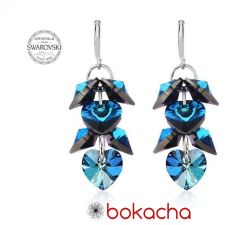 Обеци с кристали Swarovski® ROMANCE HEART Bermuda Blue BBL 10 мм, Син, Код PR E098