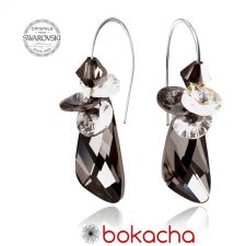 Обеци CRYSTAL SWAROVSKI® WING STRING 23мм Silver Night** AB - Черен, Код PR E401