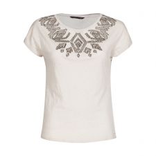 Уникална блуза ONLY с красиви мотиви с мъниста в цвят беж, Размер M,  Код BL438