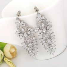 Бижута ЕЛИСА, Колие и Обеци с Кристален Цирконий и Бяло златно покритие, Zerga LUX  Brand, ZG S571