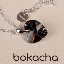 Колие с кристали Swarovski® HEART Silver Night** AB - Черен 14 мм, Код PR N008B