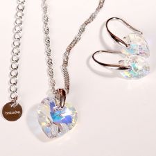 Колие с кристали Swarovski® HEART Crystal AB 14 мм, Бял цвят, Код PR N001B