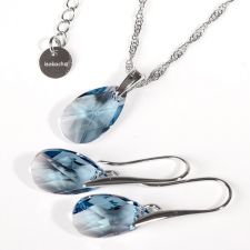 Обеци с кристали Swarovski® PEAR DROP 16мм Aquamarine - Светло син, Код PR E100A