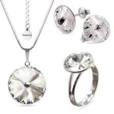 Бижута с кристали Swarovski® RIVOLI Crystal AB, Бял, Колие, обеци и пръстен (12мм, 6мм и 12мм),  Код PR S021A-3