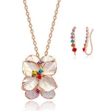 Бижута ПРОЛЕТЕН МИКС с кристали Swarovski® и перлен емайл с 18К Розово Злато, Колие и обеци, ZG S009-М FNO