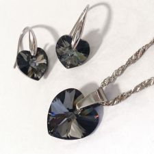 Бижута  с кристали Swarovski® HEART Silver Night** AB - Черен, Колие и обеци (14 и 10мм), Код PR S584